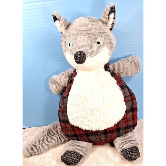 Pier 1 Imports Bentley Gray Fox Plush Stuffed Animal Plaid Stuffie Toy 15" - Picture 4 of 11